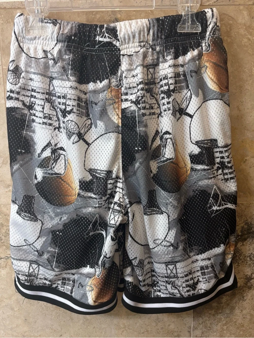 Boy’s Basketball Print Hoodie/Shorts Set - Gray, White, & Gold